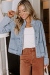 Myosotis Scallop Trim Collar Pocket Button Up Denim Jacket