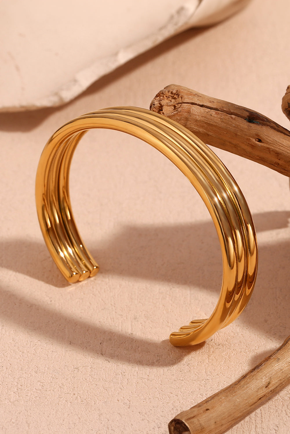 Gold Three Layered Notched Bangle