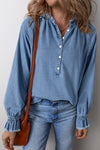 Half Button Long Sleeve Denim Top - Cocoa Yacht Club