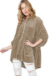 Dark Grey Lantern Sleeve Tunic Babydoll Velvet Shirt