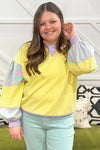 Yellow Striped Colorblock Patchwork Plus Size Pullover Sweatshirt