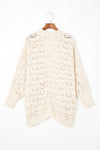 Beige Plus Size Hollowed Open Front Ribbed Trim Cardigan