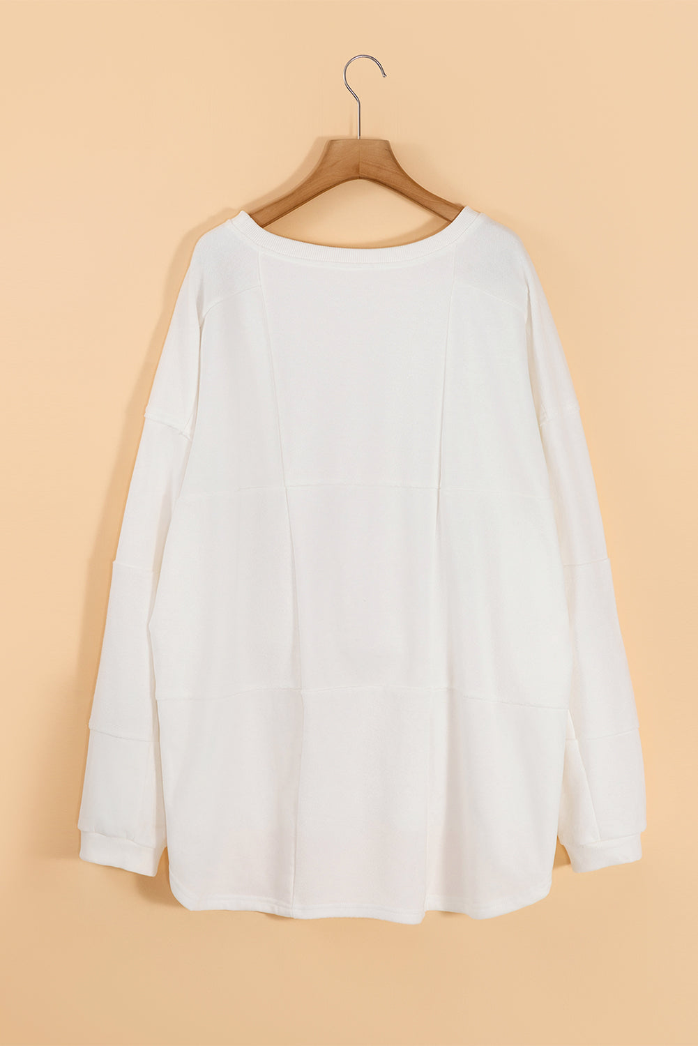 White Solid Color Drop Shoulder Baggy Sweatshirt