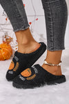 Black Pumpkin Harvest Pattern Cozy Fuzzy House Slippers