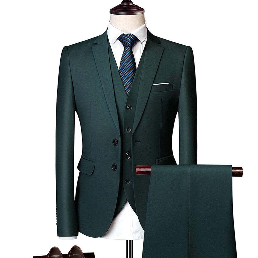 Cocoa Yacht Club Green Slim Fit Suits 3Pcs Set (Jacket + Pants + Vest)