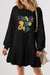 Black Chenille mardi gras Patched Lantern Sleeve Ruffled Hem Mini Dress