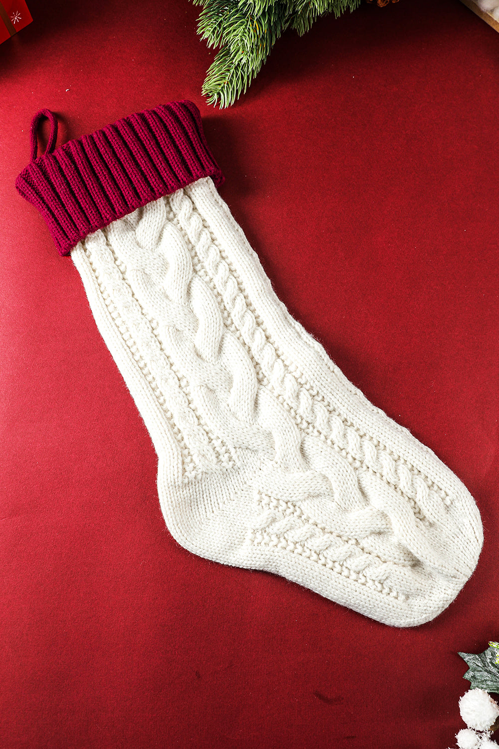 White Cable Knitted Christmas Stocking