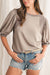 Goat Bishop Sleeve Contrast Trim Round Neck Blouse