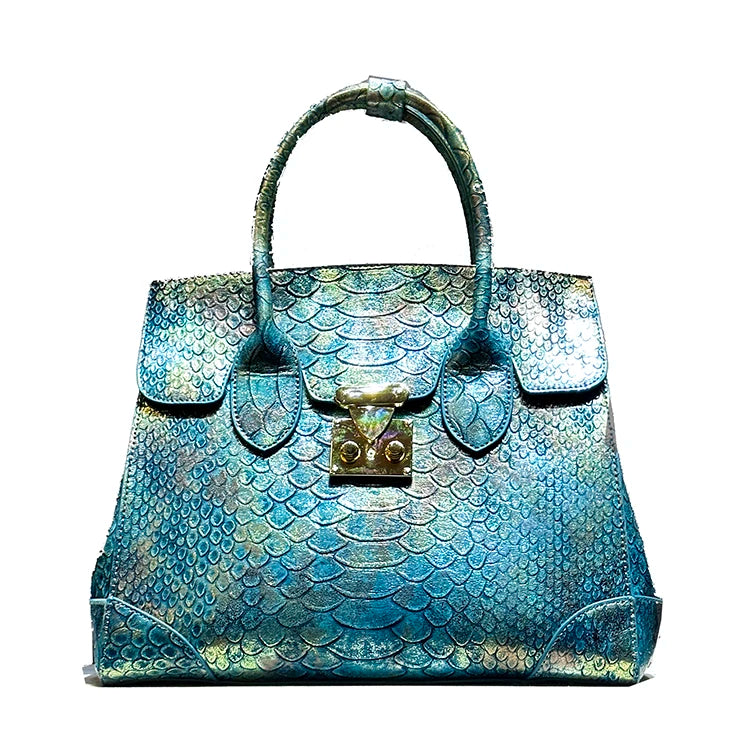 Cocoa Yacht Club Leather Snake Print Handbag