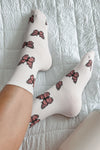 White Allover Butterfly Print Crew Socks