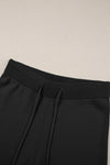 Navy Blue Loose Contrast Trim Half Sleeve Top and Drawstring Pants Set