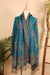 Peacock Blue Retro Paisley Print Tassel Trim Scarf