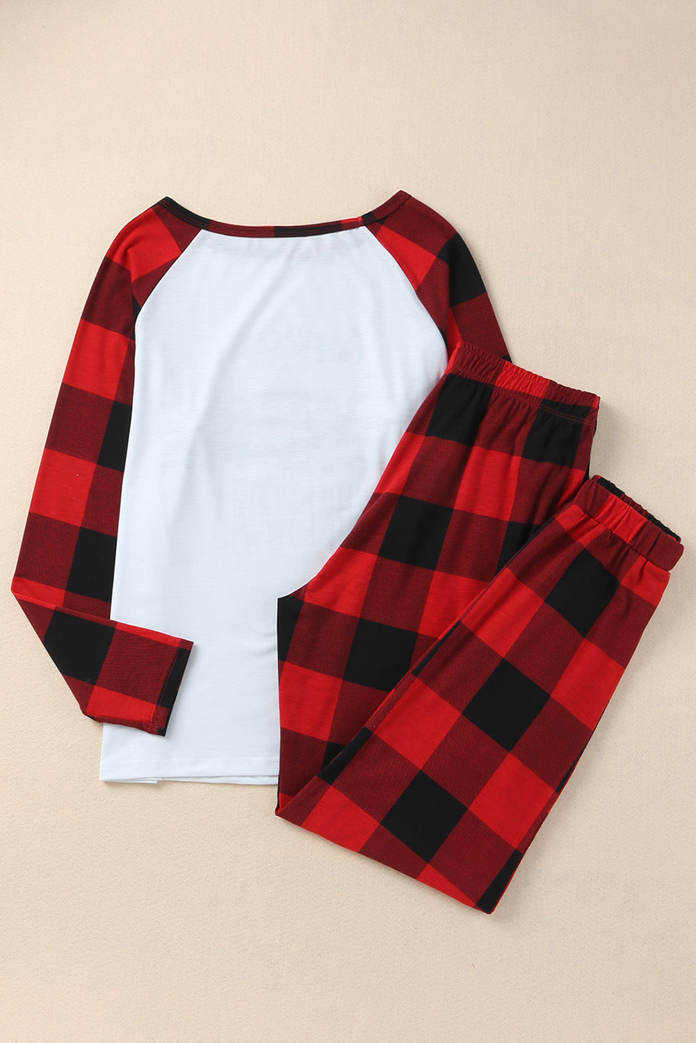 Red Plaid Merry Christmas Casual Top & Pants Loungewear Set