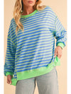 Pink Stripe Contrast Trim High Low Tunic Sweatshirt