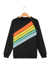 Black Rainbow Colorblock Pullover Sweatshirt