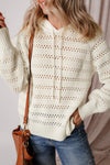 Sweaters Peach Blossom Pointelle Knit Raglan Sleeve Drawstring Hooded Sweater.