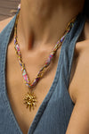 Gold Sun Pendant Chain Scarf Necklace