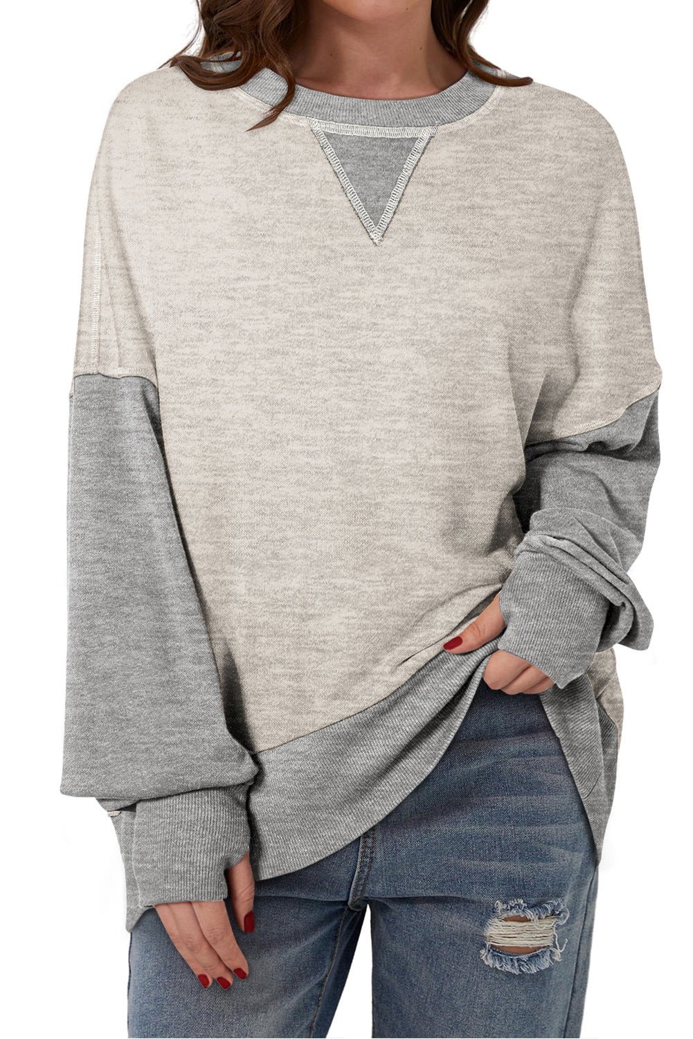 Yellow Color Block Thumbhole Sleeve Drop Shoulder Sweatshirt