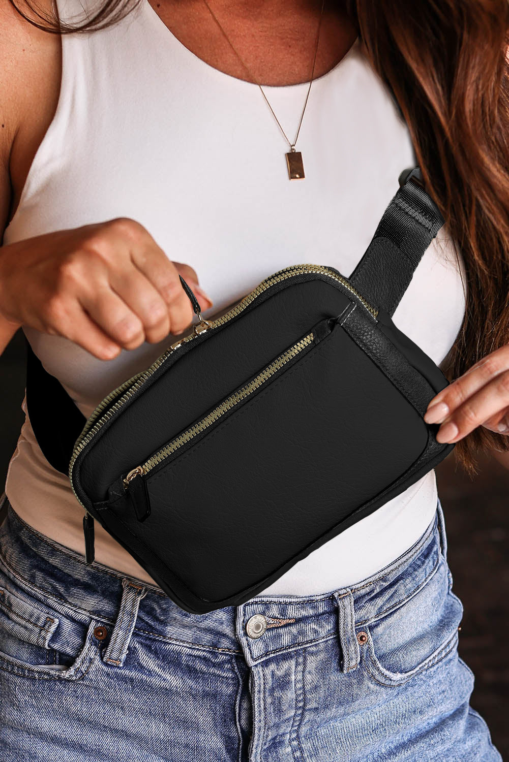 Black Minimalist Multi-zipped Crossbody Bag