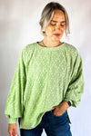 Light Green Textured Side Split Drop Shoulder Sweatshirt