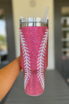 Rose Red 40Oz Baseball Rhinestone Tumbler Cup