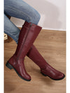 Burgundy Side Zipper Knee High Chunky Low Heel Boots