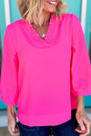 Moonlight Jade Frill V Neckline Puff Sleeve Crinkled Blouse