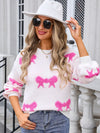 Angel Wings Bow Round Neck Dropped Shoulder Sweater - Cocoa Yacht Club