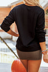 Black Rhinestone Checkered Halloween Ghost Drop Shoulder Sweatshirt