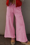 Black Mineral Wash Exposed Seam Wide Leg Cargo Pants