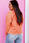 Blossom Pearl Sleeves Ribbed Pullover Sweatshirt