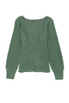 Green U Neck Textured Long Sleeve Top