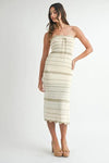 MABLE Contrast Striped Crochet Knit Midi Dress