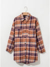 Multicolour Plus Size Plaid Print Collared Button Up Jacket