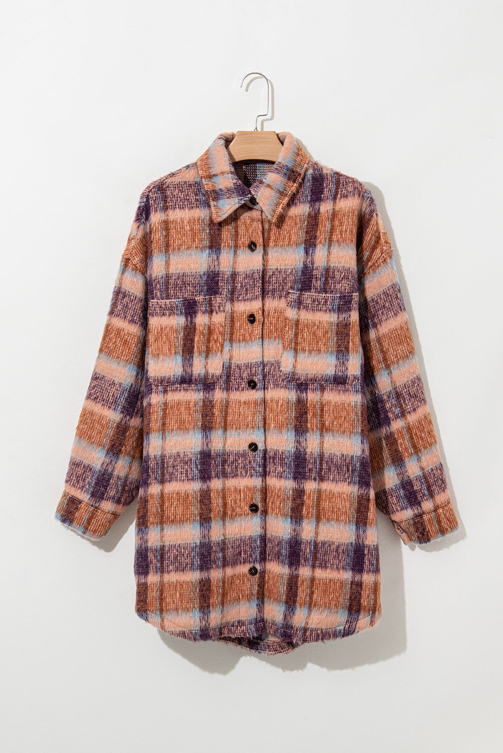 Multicolour Plus Size Plaid Print Collared Button Up Jacket