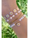 White 4pcs Daisy Pearl Beaded Chain Bracelet Set