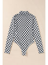 Black Checkered Print Long Sleeve Mock Neck Bodysuit