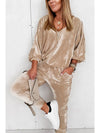 Parchment Velvet Lantern Sleeve Zipped Top & Joggers Pants Set