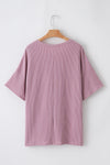 Black Twist Corded V-Neck Plain Plus T-Shirt