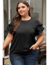 Light French Beige Ruffled Short Sleeve Plus Size Top