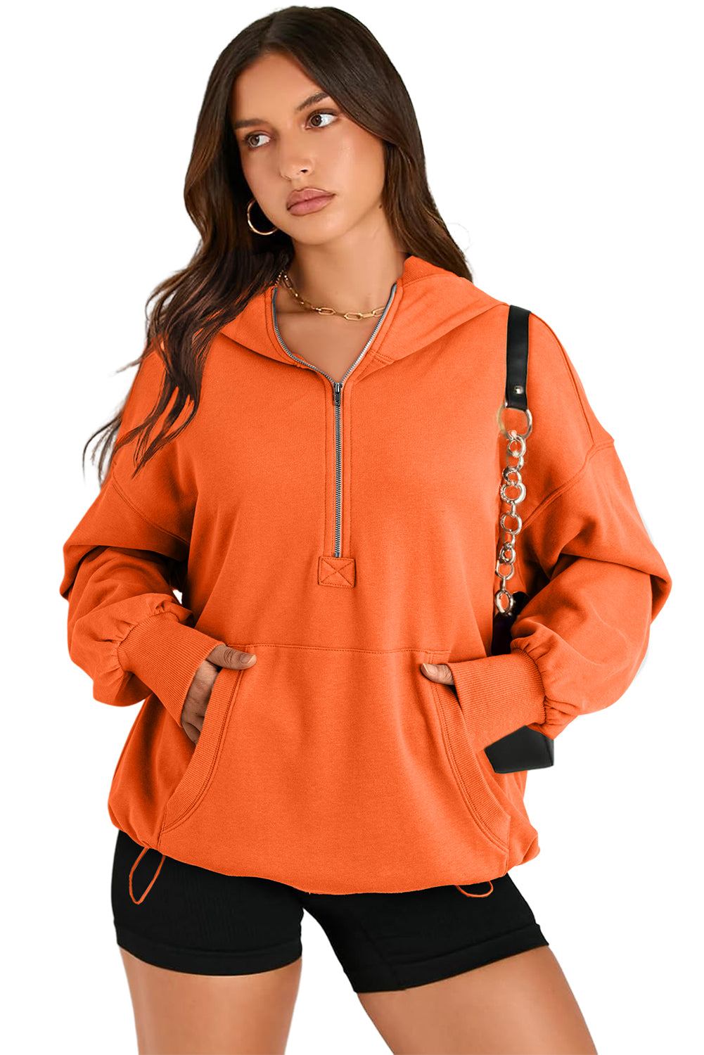 Bonbon Kangaroo Pocket Half Zipper Oversized Hoodie