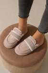 Chestnut Suede Wavy Striped Plush Lined Home Slippers