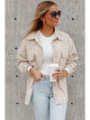 Beige Leopard Print Flap Pockets Buttoned Corduroy Shacket