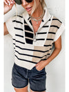 Black Stripe Quarter Zip Collar Knit Vest