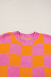 Light Beige Colorblock Checkered Knit Dolman Tee