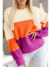 Color Block Drop Shoulder Round Neck Sweater