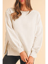 Gray Knit Bishop Sleeve Split Oversized Sweatshirt