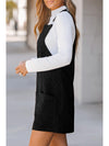 Black Plain Corduroy Pockets Overall Dress