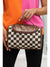 Black Checker Print Leather Zipper Makeup Bag