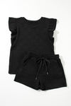 Bonbon Textured Ruffle Sleeve Tee and Drawstring Shorts Set